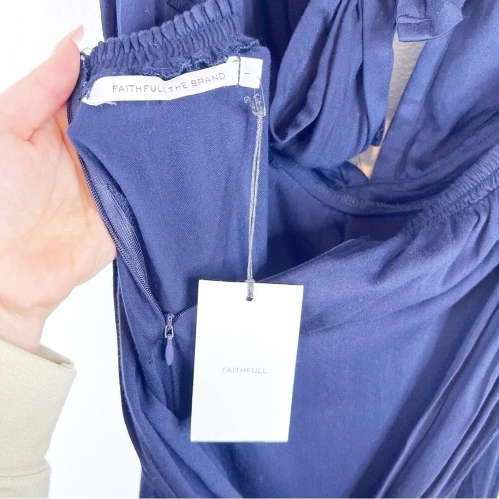 Faithfull the Brand Women's Cannes Halter Neck Bohemian Jumpsuit L Blue NWT